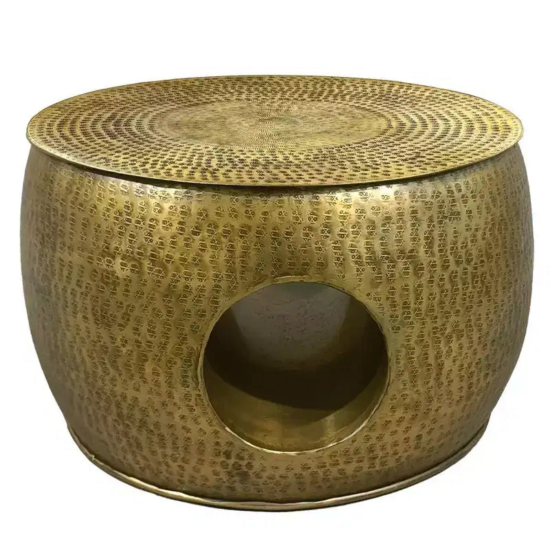 Royal Hampton Nala 23 Inch Coffee Table, Low Round Drum Shape with Unique Hollow Center