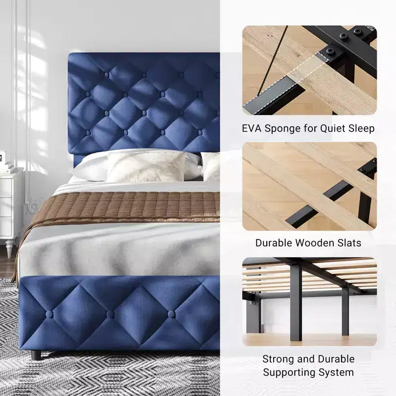 Upholstered Full Platform Bed Frame with 4 Storage Drawers Adjustable Headboard, PU Leather Platform Storage Bedframe