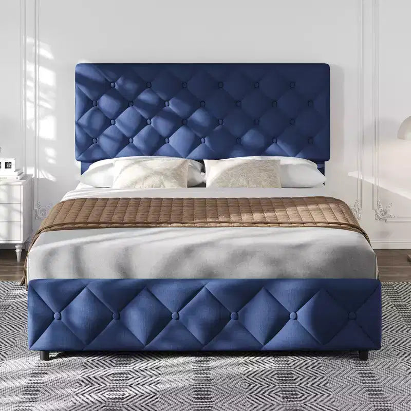 Upholstered Full Platform Bed Frame with 4 Storage Drawers Adjustable Headboard, PU Leather Platform Storage Bedframe