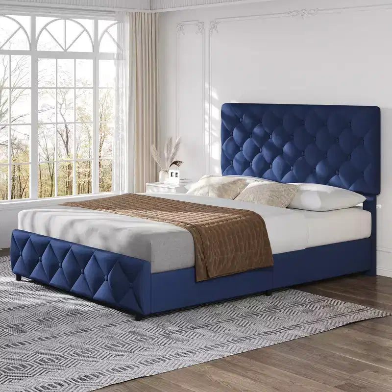 Upholstered Full Platform Bed Frame with 4 Storage Drawers Adjustable Headboard, PU Leather Platform Storage Bedframe