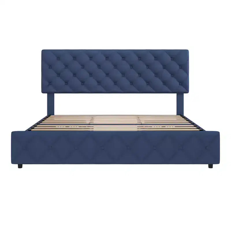 Upholstered Full Platform Bed Frame with 4 Storage Drawers Adjustable Headboard, PU Leather Platform Storage Bedframe