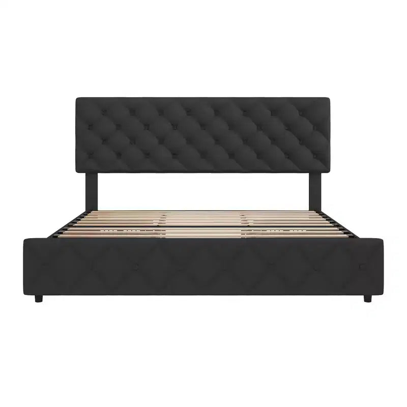 Upholstered Full Platform Bed Frame with 4 Storage Drawers Adjustable Headboard, PU Leather Platform Storage Bedframe