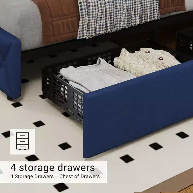 Upholstered Full Platform Bed Frame with 4 Storage Drawers Adjustable Headboard, PU Leather Platform Storage Bedframe
