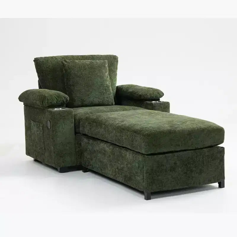 MAYEERTY Oversized Chenille Sofa with Ottoman with Cupholders Lumbar Support for Back Pain Relief for Living Room Office Green
