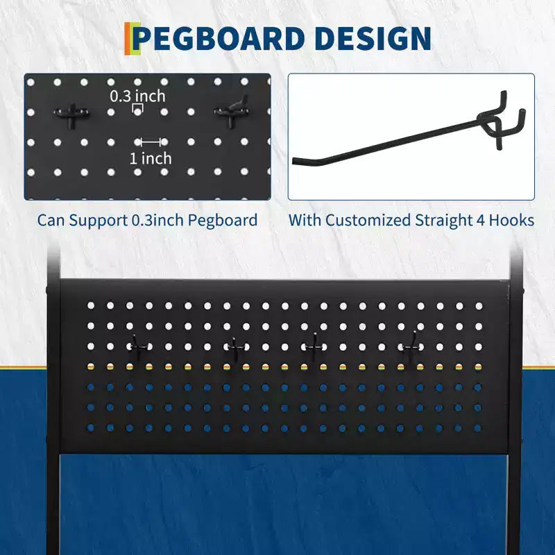 Fishing Rod Holders for Garage, Fishing Rod Rack Storage up to 12 Rods, Heavy Duty Metal Fish Pole Organizer with Pegboard and Wheels for Fish Gear