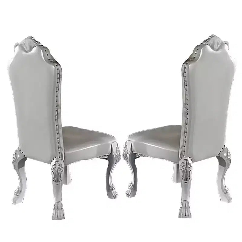 Royal Hampton 25 Inch Side Chair Set of 2, Curved Top, Carved Scrolled Motifs, White