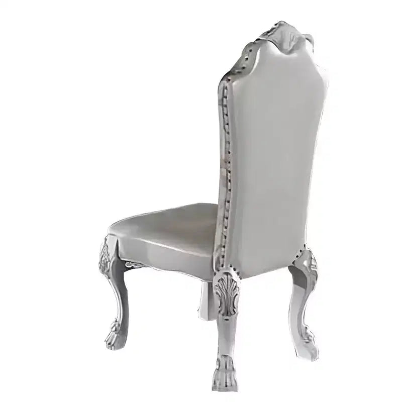 Royal Hampton 25 Inch Side Chair Set of 2, Curved Top, Carved Scrolled Motifs, White