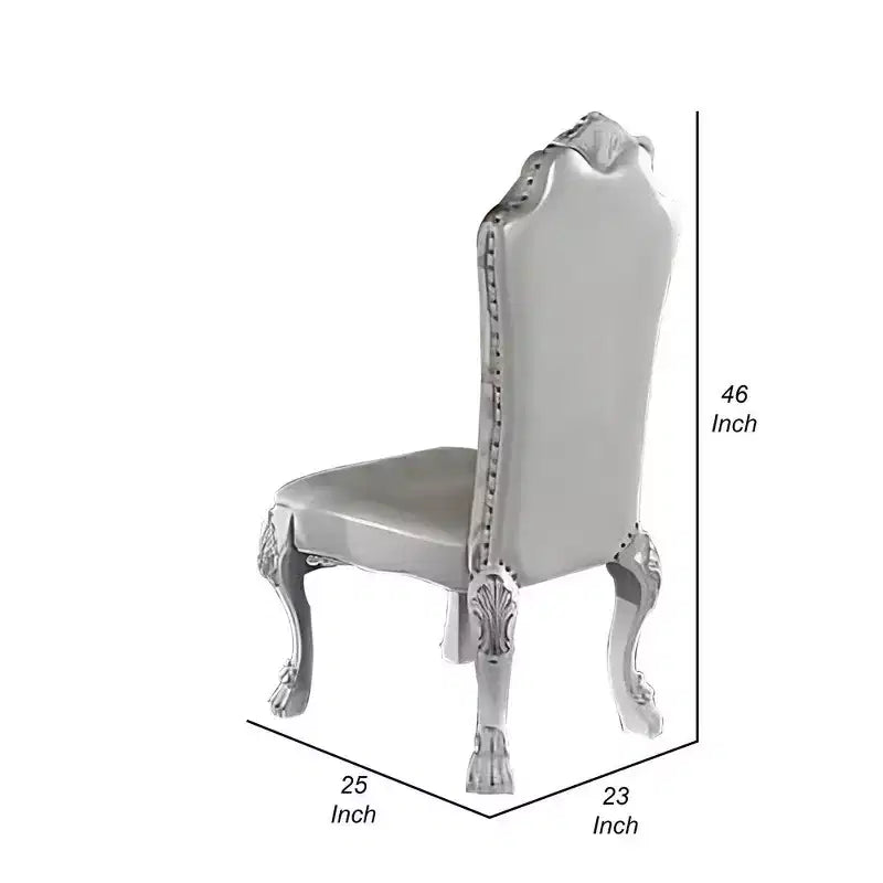 Royal Hampton 25 Inch Side Chair Set of 2, Curved Top, Carved Scrolled Motifs, White