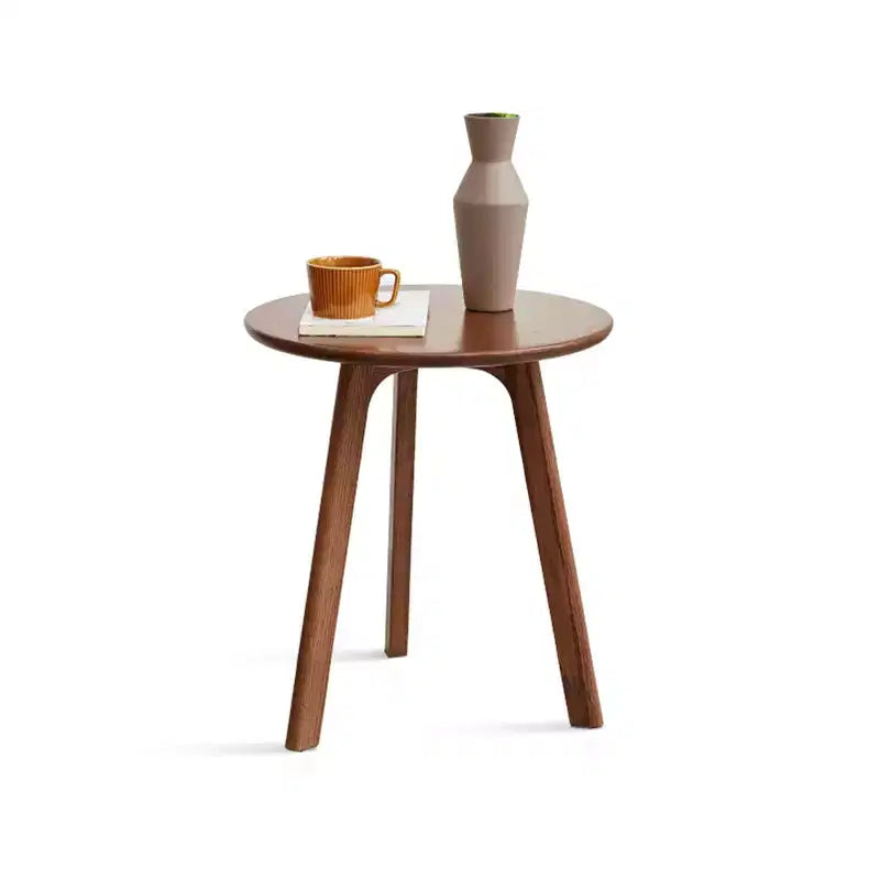 Okak Wooden Round Side Table with Floor Friendly Non-Slip Pads, End Table with Strong Three-Legged Structure, Couch Table for Living Room