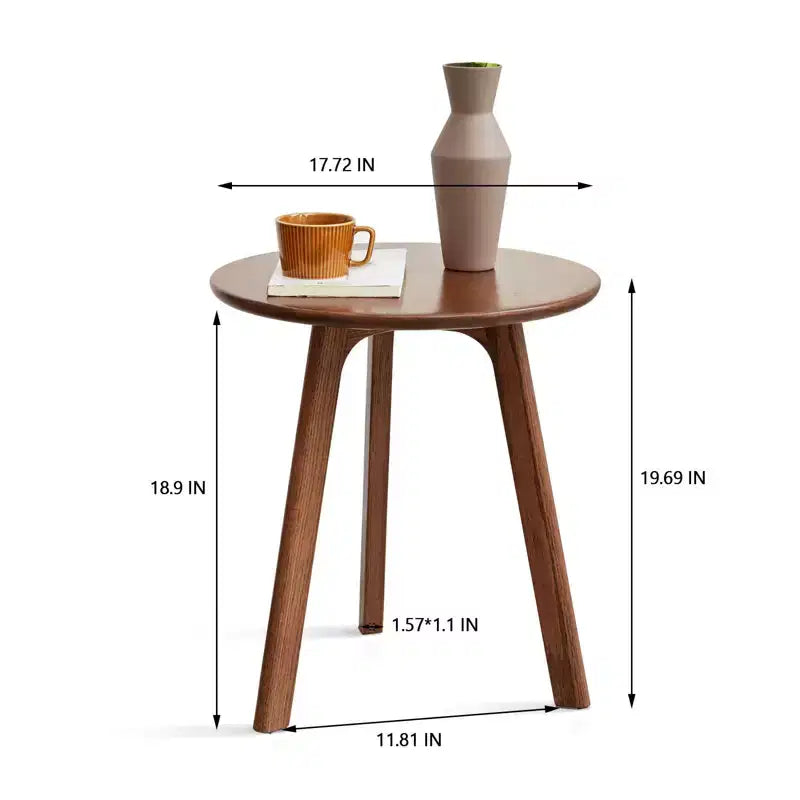 Okak Wooden Round Side Table with Floor Friendly Non-Slip Pads, End Table with Strong Three-Legged Structure, Couch Table for Living Room