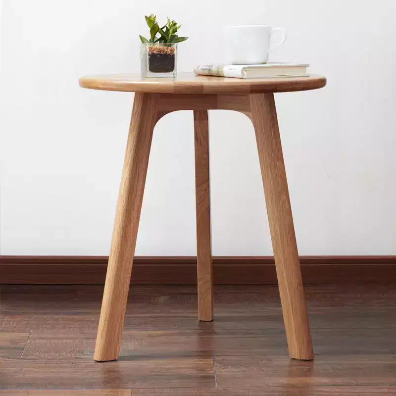 Okak Wooden Round Side Table with Floor Friendly Non-Slip Pads, End Table with Strong Three-Legged Structure, Couch Table for Living Room