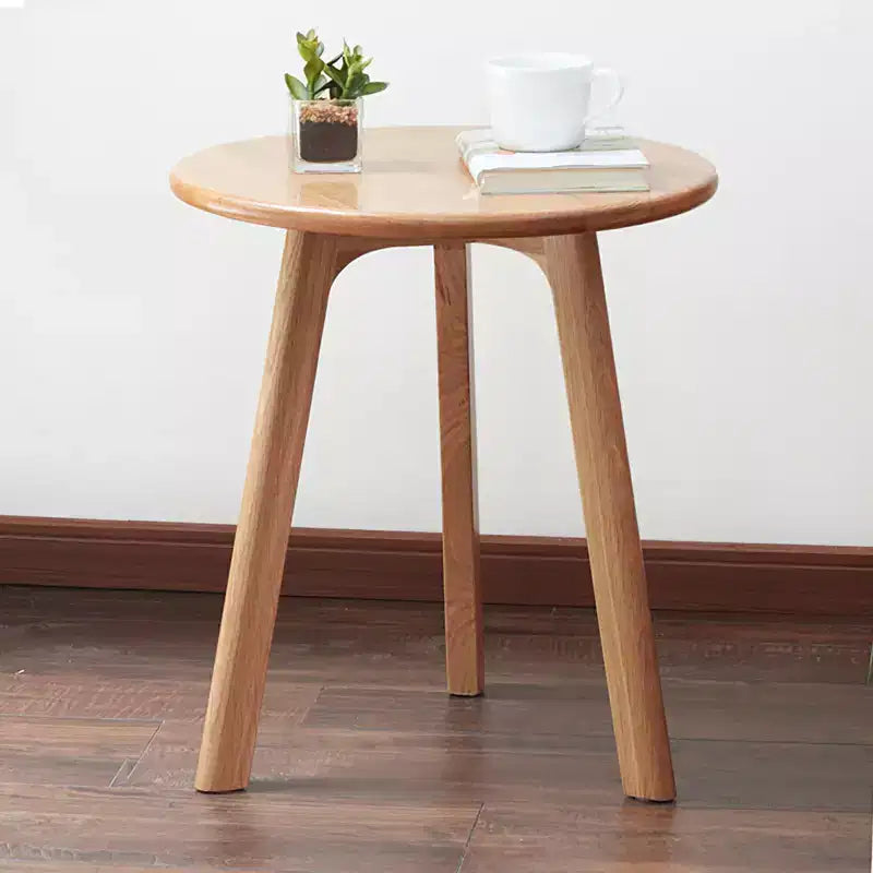 Okak Wooden Round Side Table with Floor Friendly Non-Slip Pads, End Table with Strong Three-Legged Structure, Couch Table for Living Room