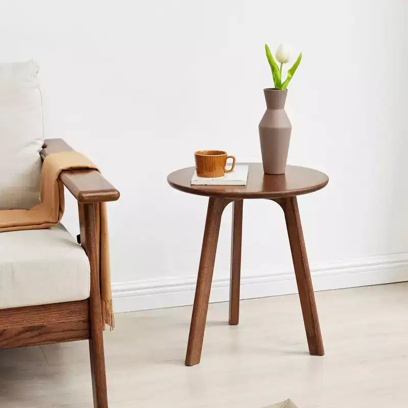 Okak Wooden Round Side Table with Floor Friendly Non-Slip Pads, End Table with Strong Three-Legged Structure, Couch Table for Living Room