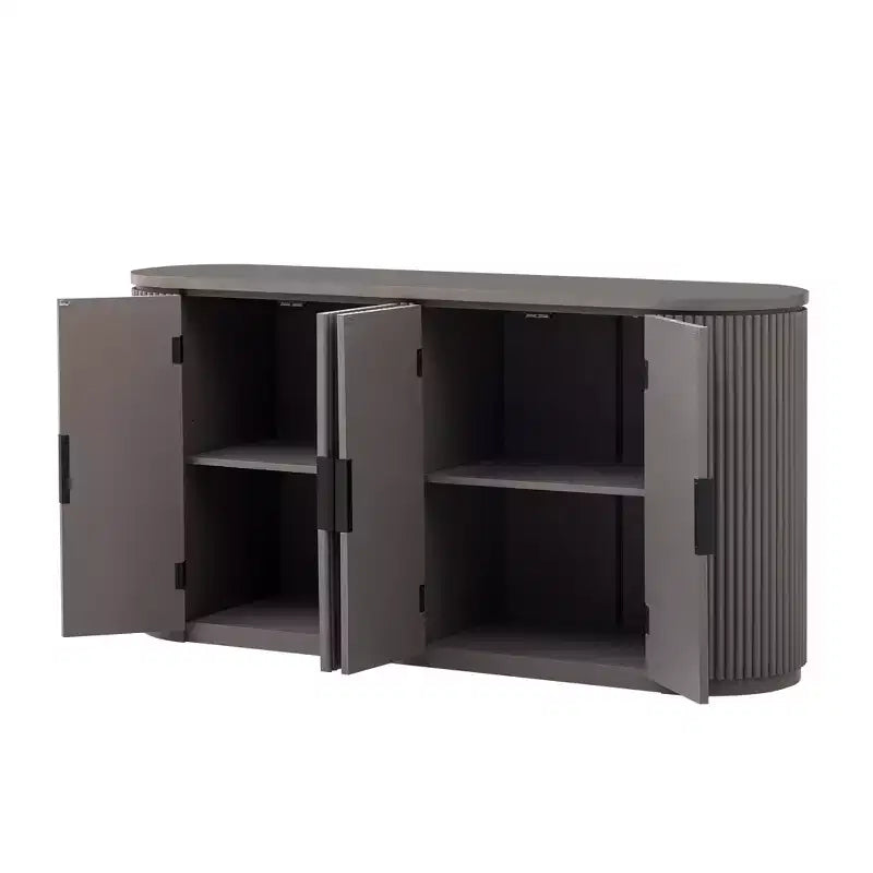 Clihome Vertical Striped Door Storage Cabinet with Metal Handles and Adjustable Shelves for Dining Room Storage, Modern Living Room Cabinet