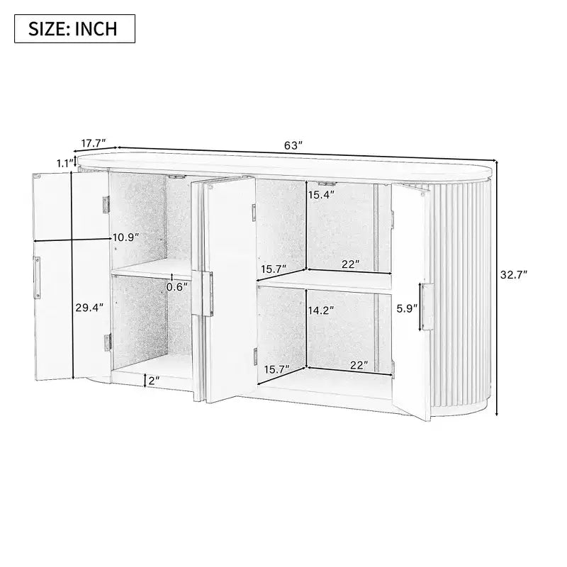 Clihome Vertical Striped Door Storage Cabinet with Metal Handles and Adjustable Shelves for Dining Room Storage, Modern Living Room Cabinet