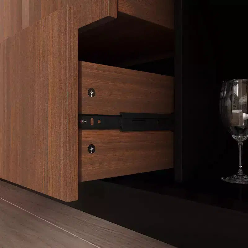 Famapy Multifunctional Storage Cabinet Buffet Kitchen Cabinet with Sliding Outlets  Black Gloss & Wood Finish