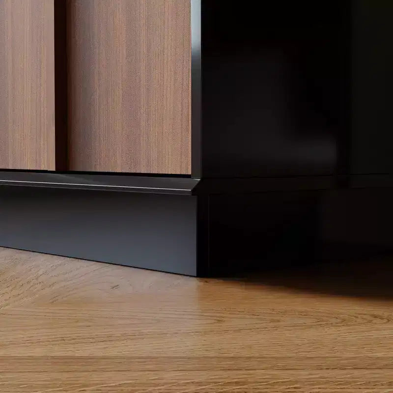 Famapy Multifunctional Storage Cabinet Buffet Kitchen Cabinet with Sliding Outlets  Black Gloss & Wood Finish