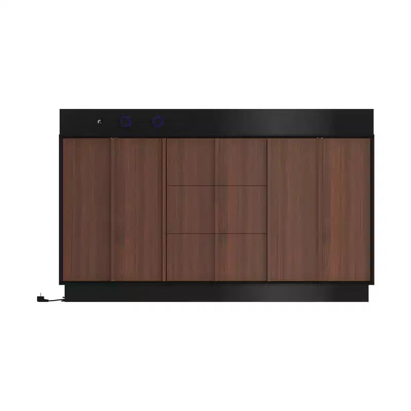 Famapy Multifunctional Storage Cabinet Buffet Kitchen Cabinet with Sliding Outlets  Black Gloss & Wood Finish