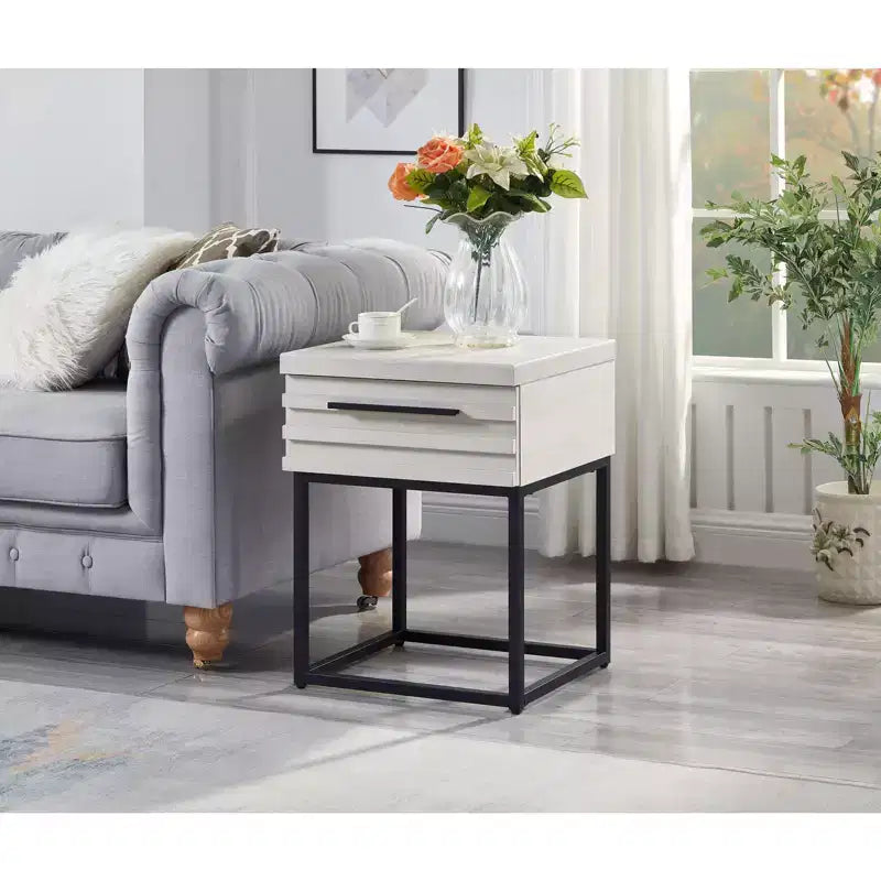 Okak Rustic Side Table with Storage Drawer and Metal Legs, End Table with Thick Tabletop, Accent Table for Sofa Side, Living Room, Bedroom