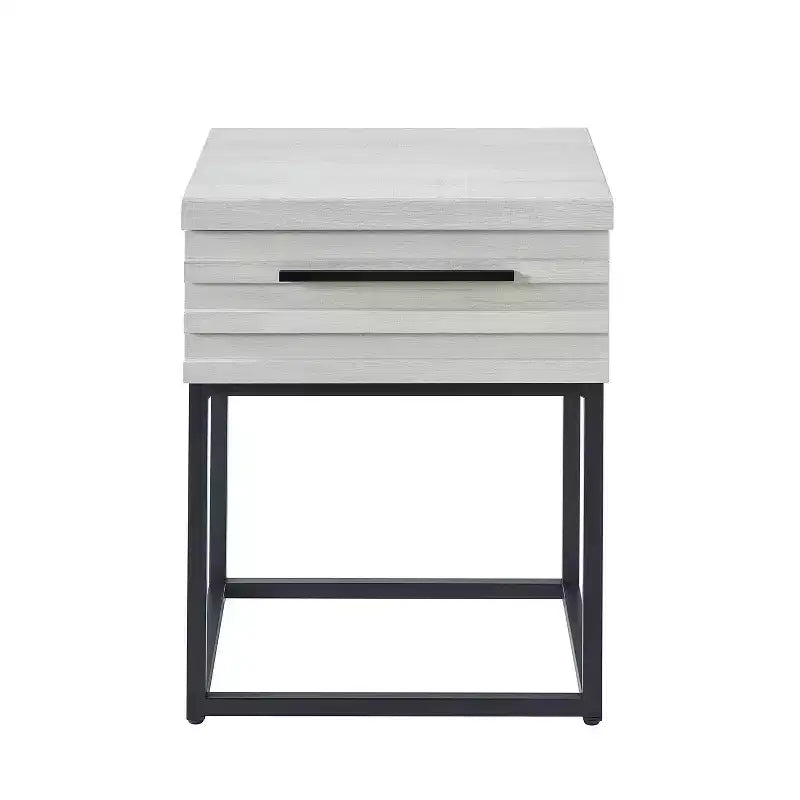 Okak Rustic Side Table with Storage Drawer and Metal Legs, End Table with Thick Tabletop, Accent Table for Sofa Side, Living Room, Bedroom