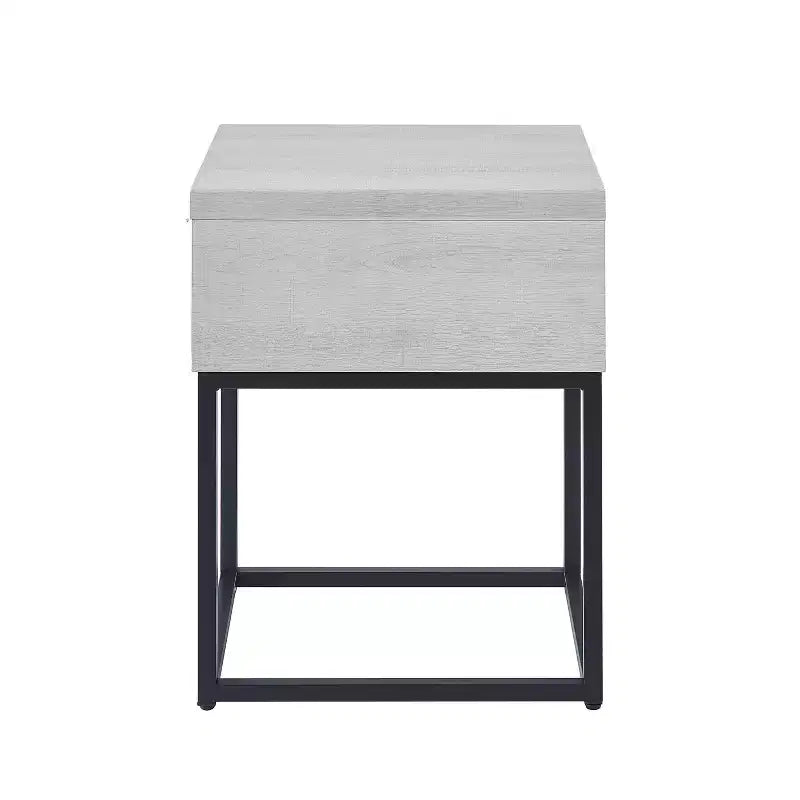 Okak Rustic Side Table with Storage Drawer and Metal Legs, End Table with Thick Tabletop, Accent Table for Sofa Side, Living Room, Bedroom