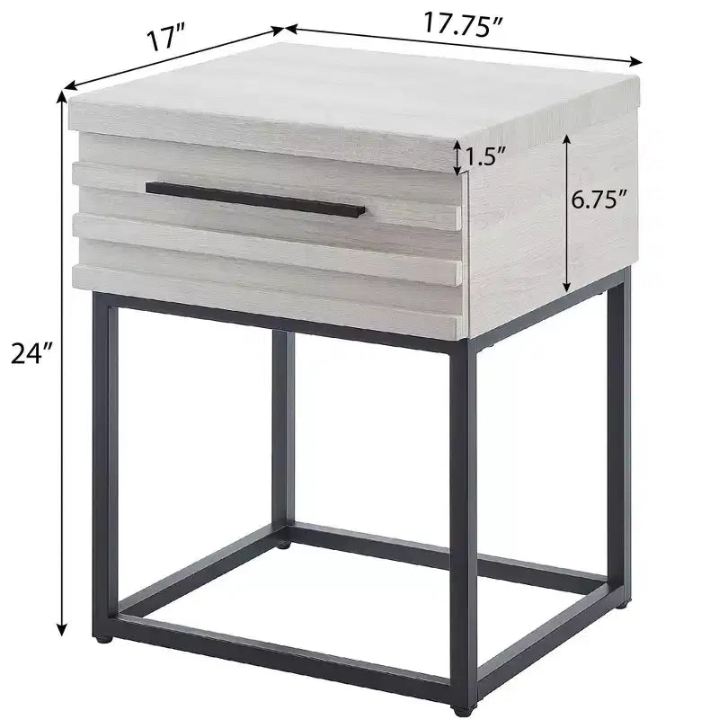 Okak Rustic Side Table with Storage Drawer and Metal Legs, End Table with Thick Tabletop, Accent Table for Sofa Side, Living Room, Bedroom
