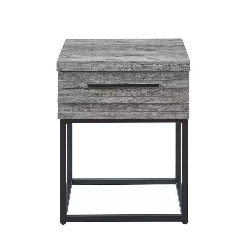 Okak Rustic Side Table with Storage Drawer and Metal Legs, End Table with Thick Tabletop, Accent Table for Sofa Side, Living Room, Bedroom