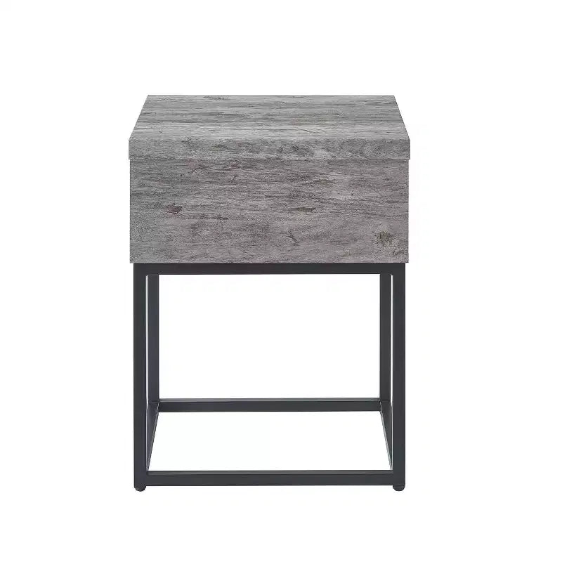Okak Rustic Side Table with Storage Drawer and Metal Legs, End Table with Thick Tabletop, Accent Table for Sofa Side, Living Room, Bedroom