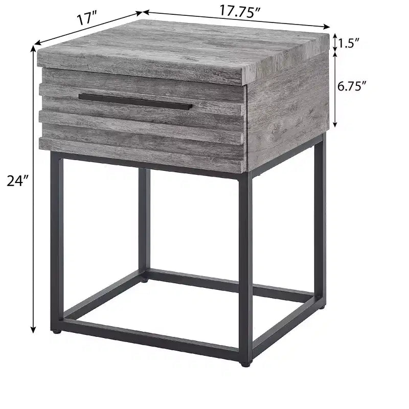 Okak Rustic Side Table with Storage Drawer and Metal Legs, End Table with Thick Tabletop, Accent Table for Sofa Side, Living Room, Bedroom