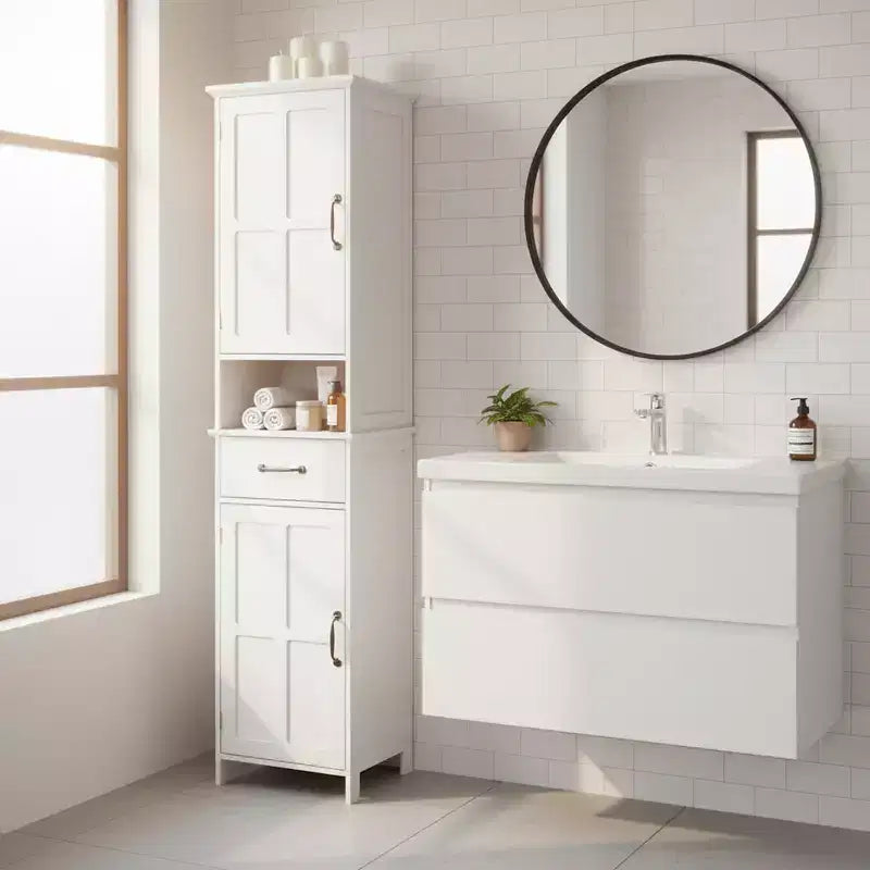 Meuble de Rangement Haut de Salle de Bain Homy Casa avec Tiroir et Doubles Portes, Blanc