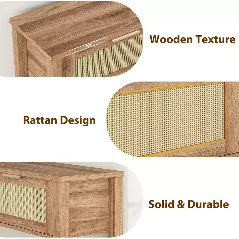 43 Inch Farmhouse Rattan Console Tables for Entryway, Narrow Wood Couch Table Behind Sofa, Boho Console Sofa Table, for Living Room