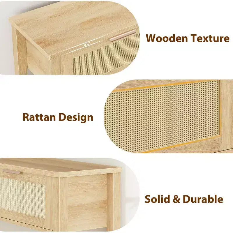 43 Inch Farmhouse Rattan Console Tables for Entryway, Narrow Wood Couch Table Behind Sofa, Boho Console Sofa Table, for Living Room