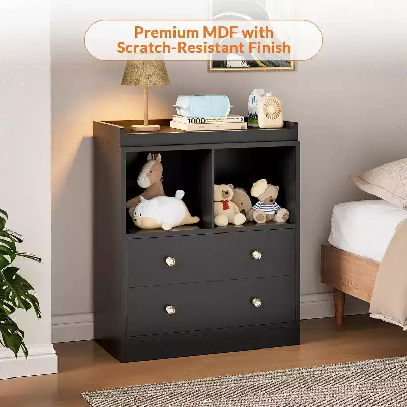 Baby Changing Table  Modern 2-Drawer Nursery Dresser with Changing Pad for Kids Room (1-Piece)