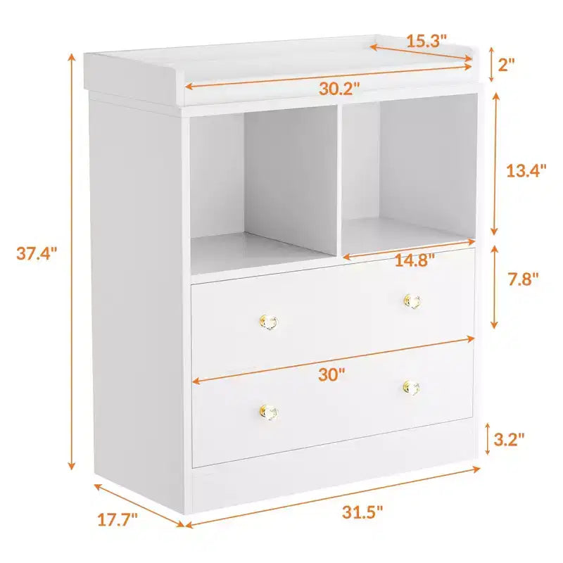 Baby Changing Table  Modern 2-Drawer Nursery Dresser with Changing Pad for Kids Room (1-Piece)