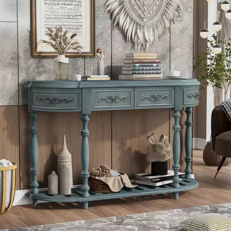 Clihome 52Modern and Contemporary Curved Console Table Sofa Table Entryway Table with 4 Drawers and 1 Shelf for Living Room, Hallway