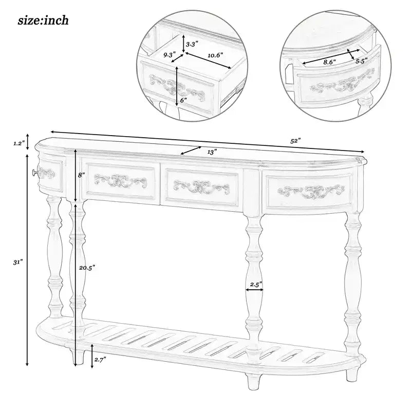 Clihome 52Modern and Contemporary Curved Console Table Sofa Table Entryway Table with 4 Drawers and 1 Shelf for Living Room, Hallway
