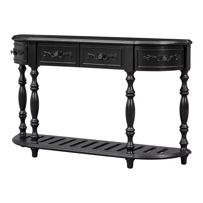 Clihome 52Modern and Contemporary Curved Console Table Sofa Table Entryway Table with 4 Drawers and 1 Shelf for Living Room, Hallway