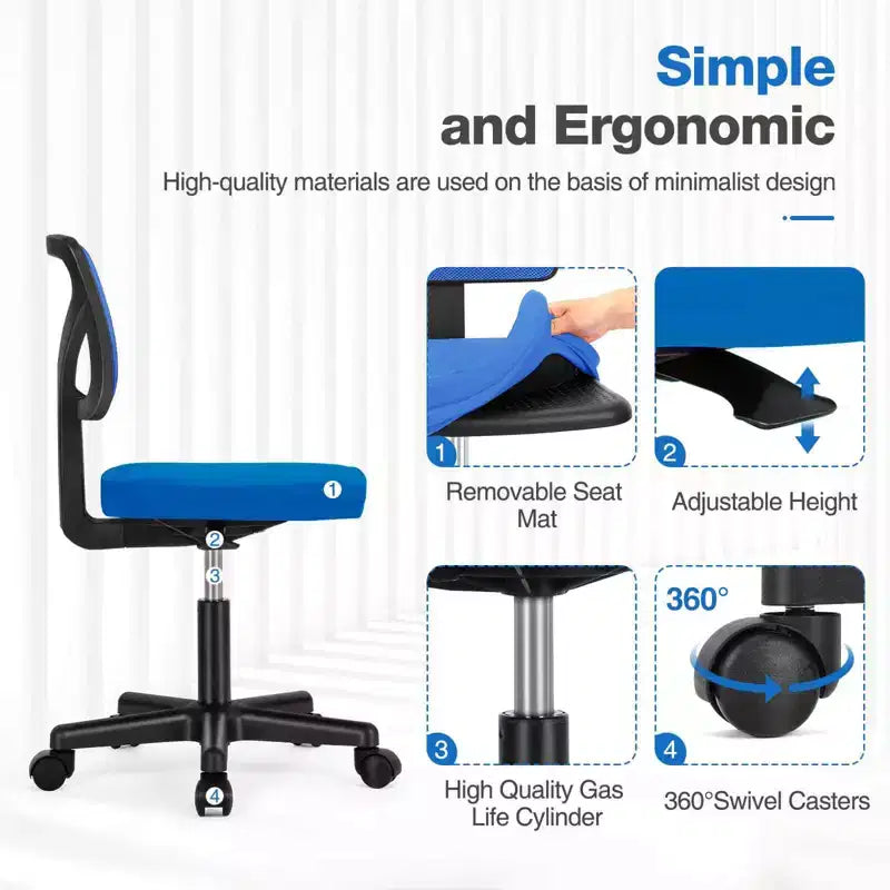 Okak Low-Back Mesh Office Chair with Armless Design, Computer Chair with Lumbar Support, Desk Chair for Study, Reading Room, Office