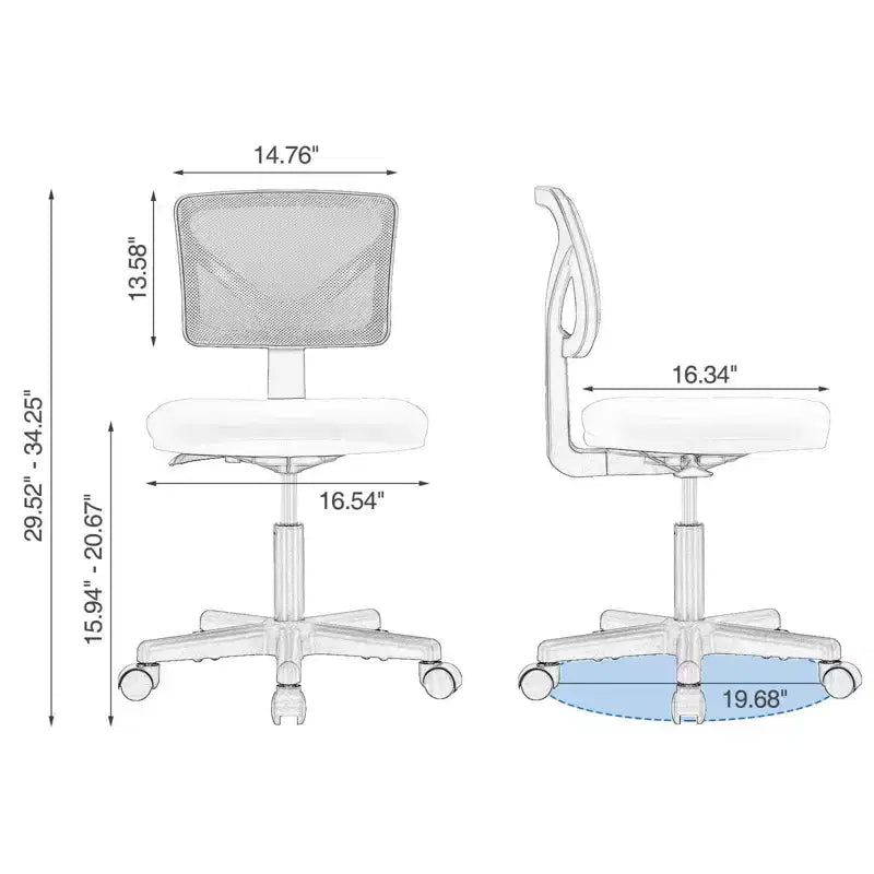 Okak Low-Back Mesh Office Chair with Armless Design, Computer Chair with Lumbar Support, Desk Chair for Study, Reading Room, Office