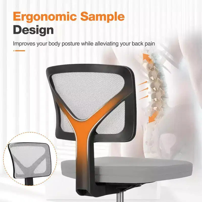Okak Low-Back Mesh Office Chair with Armless Design, Computer Chair with Lumbar Support, Desk Chair for Study, Reading Room, Office