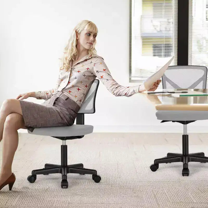 Okak Low-Back Mesh Office Chair with Armless Design, Computer Chair with Lumbar Support, Desk Chair for Study, Reading Room, Office