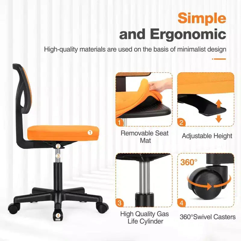 Okak Low-Back Mesh Office Chair with Armless Design, Computer Chair with Lumbar Support, Desk Chair for Study, Reading Room, Office