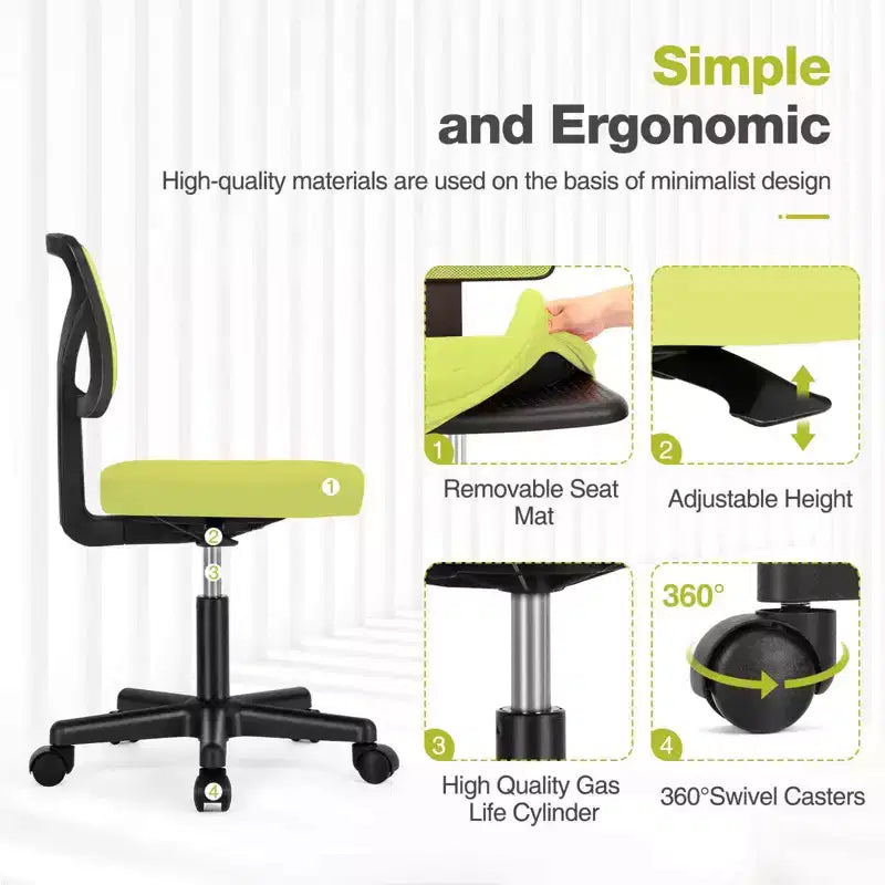 Okak Low-Back Mesh Office Chair with Armless Design, Computer Chair with Lumbar Support, Desk Chair for Study, Reading Room, Office