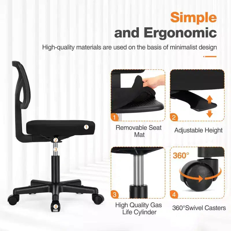 Okak Low-Back Mesh Office Chair with Armless Design, Computer Chair with Lumbar Support, Desk Chair for Study, Reading Room, Office