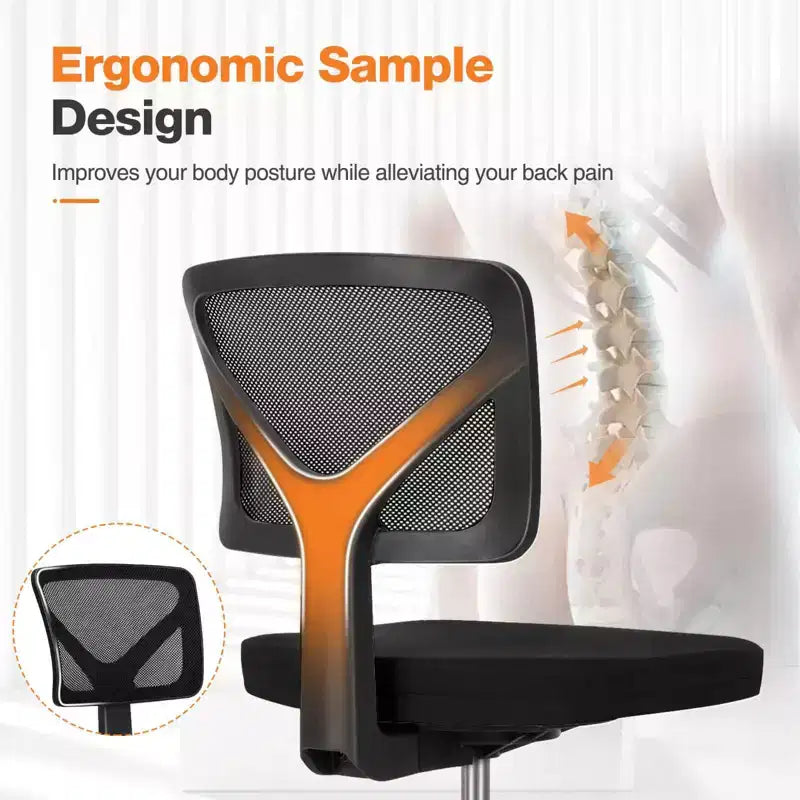 Okak Low-Back Mesh Office Chair with Armless Design, Computer Chair with Lumbar Support, Desk Chair for Study, Reading Room, Office