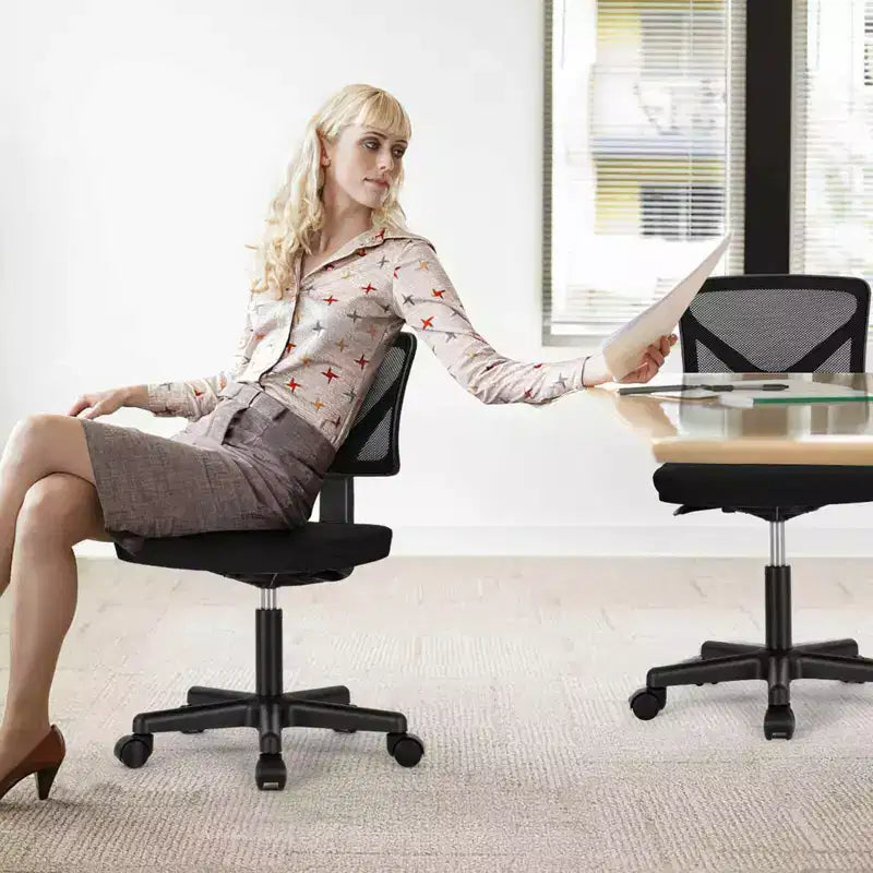 Okak Low-Back Mesh Office Chair with Armless Design, Computer Chair with Lumbar Support, Desk Chair for Study, Reading Room, Office