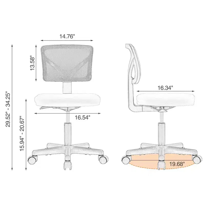 Okak Low-Back Mesh Office Chair with Armless Design, Computer Chair with Lumbar Support, Desk Chair for Study, Reading Room, Office