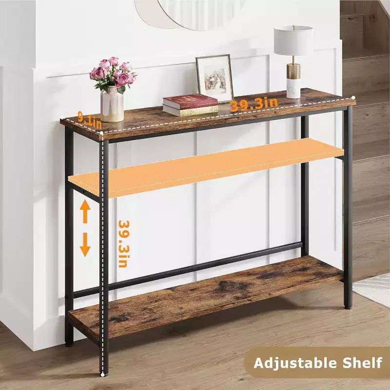 40 Inch Entryway Table, 2-Tier Industrial Console Sofa Table with Storage, Accent Table, for Entry, Hallway, Entrance, Foyer, U-Shaped Metal Frame