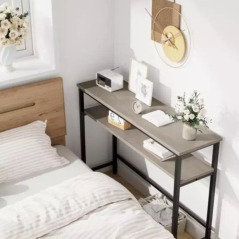 40 Inch Entryway Table, 2-Tier Industrial Console Sofa Table with Storage, Accent Table, for Entry, Hallway, Entrance, Foyer, U-Shaped Metal Frame