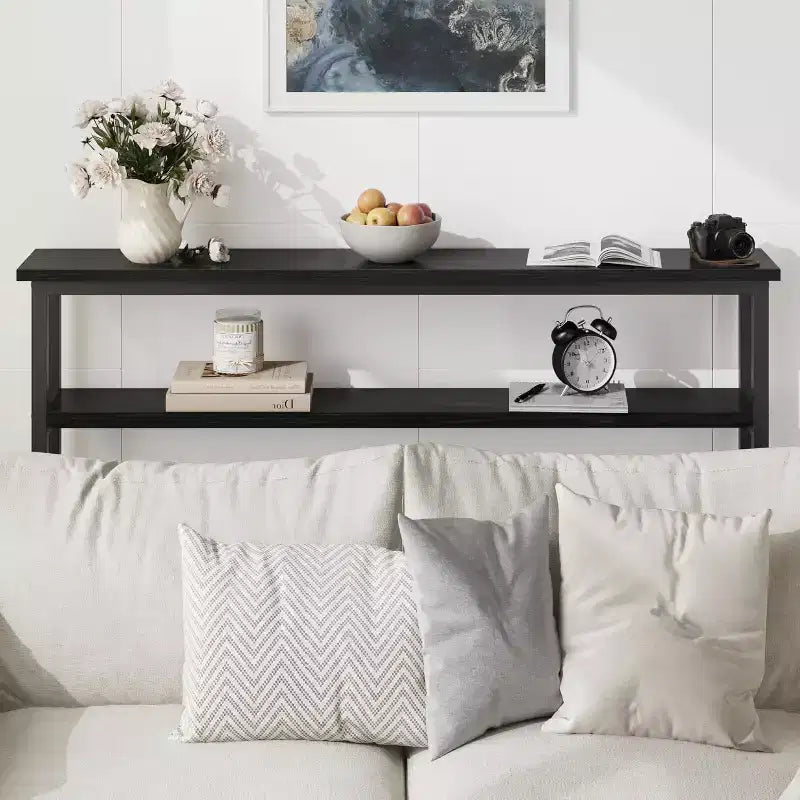 40 Inch Entryway Table, 2-Tier Industrial Console Sofa Table with Storage, Accent Table, for Entry, Hallway, Entrance, Foyer, U-Shaped Metal Frame